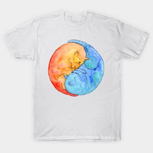 cat friends yin yang watercolor T-Shirt